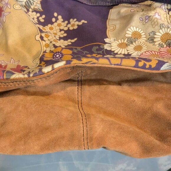 Lucky Brand hobo shoulder bag Suede Canvas Brass hardware shoulder strap zipper - Picture 6 of 8